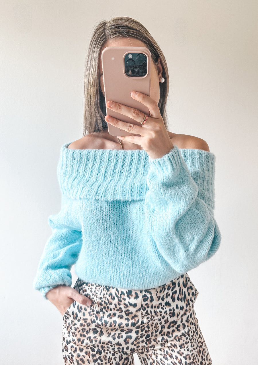 OFFSHOULDER TRUI - BLAUW