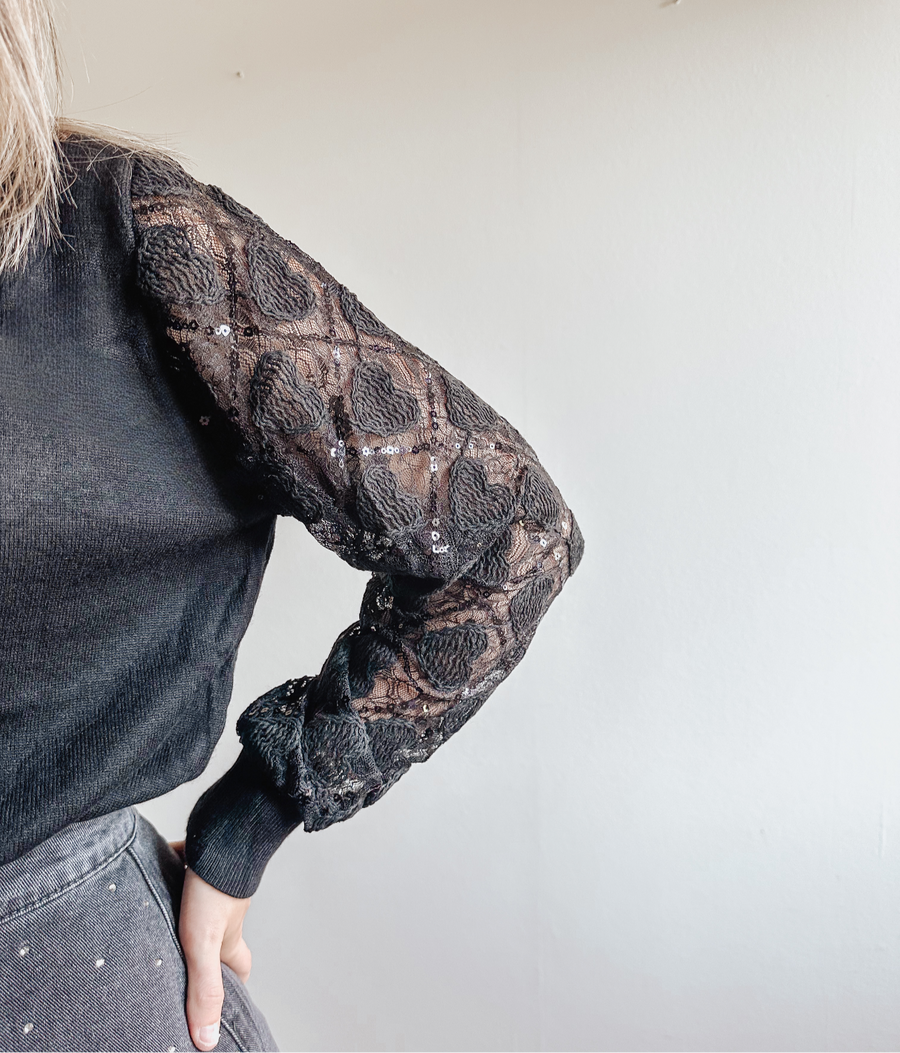 SPARKLE HEARTS KNIT - ZWART