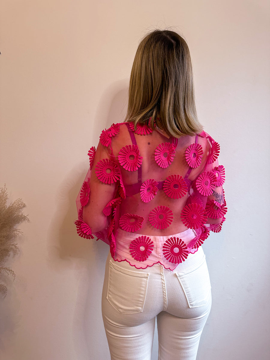 CLARA FLOWER BLOUSE - FUSHIA