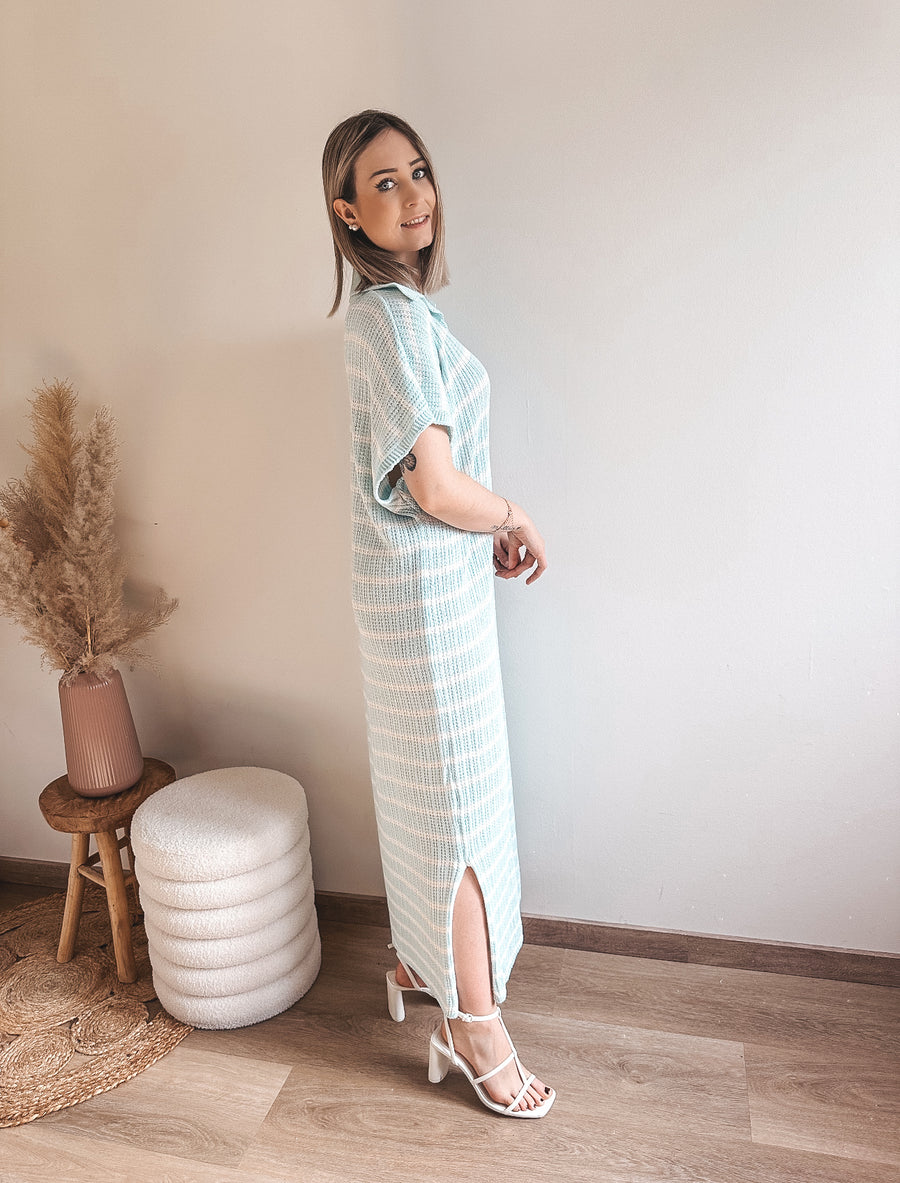 STRIPED POLOJURK - BLAUW/WIT