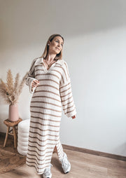 STRIPED DRESS - BEIGE/BRUIN