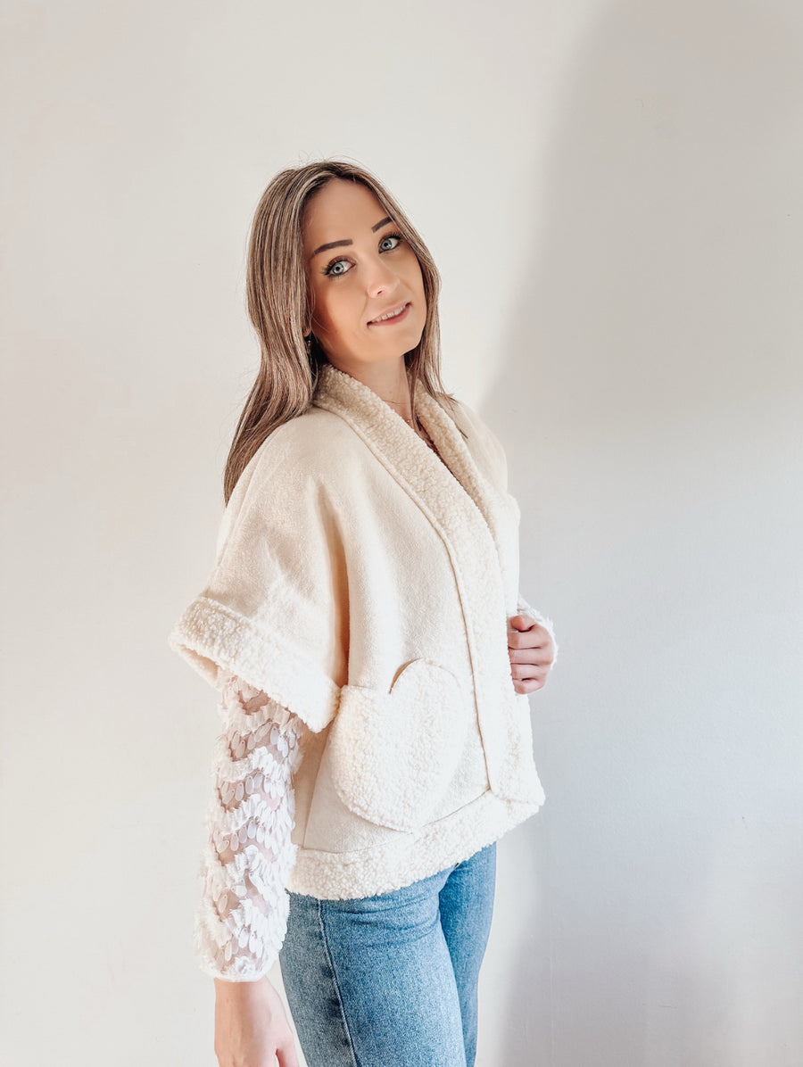 TEDDY HEART GILET - ECRU