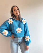 MADELEINE FLOWER KNIT - BLAUW