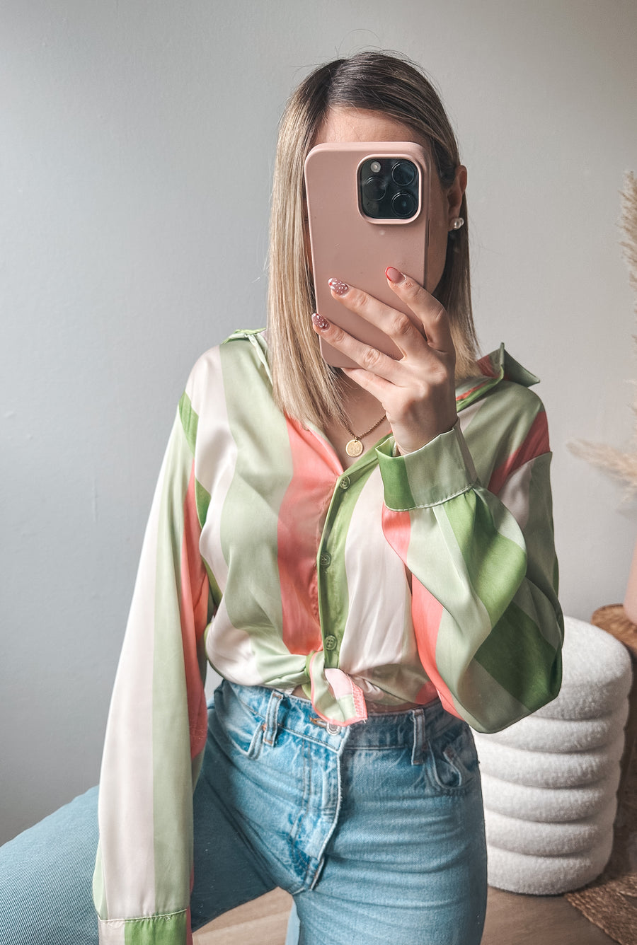 AYA BLOUSE - GROEN/ROZE