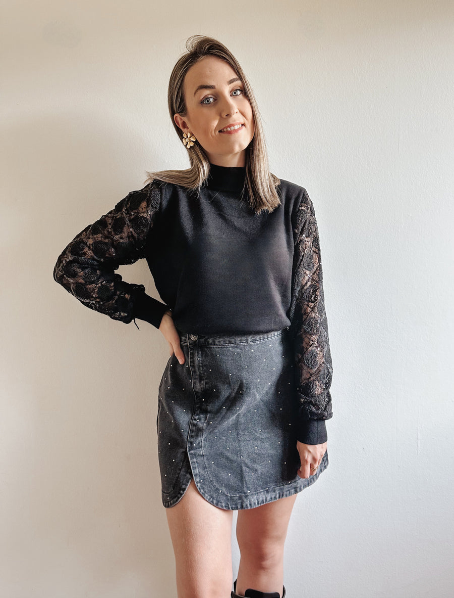 SPARKLE HEARTS KNIT - ZWART