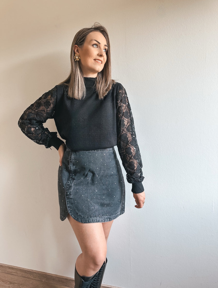 SPARKLE HEARTS KNIT - ZWART