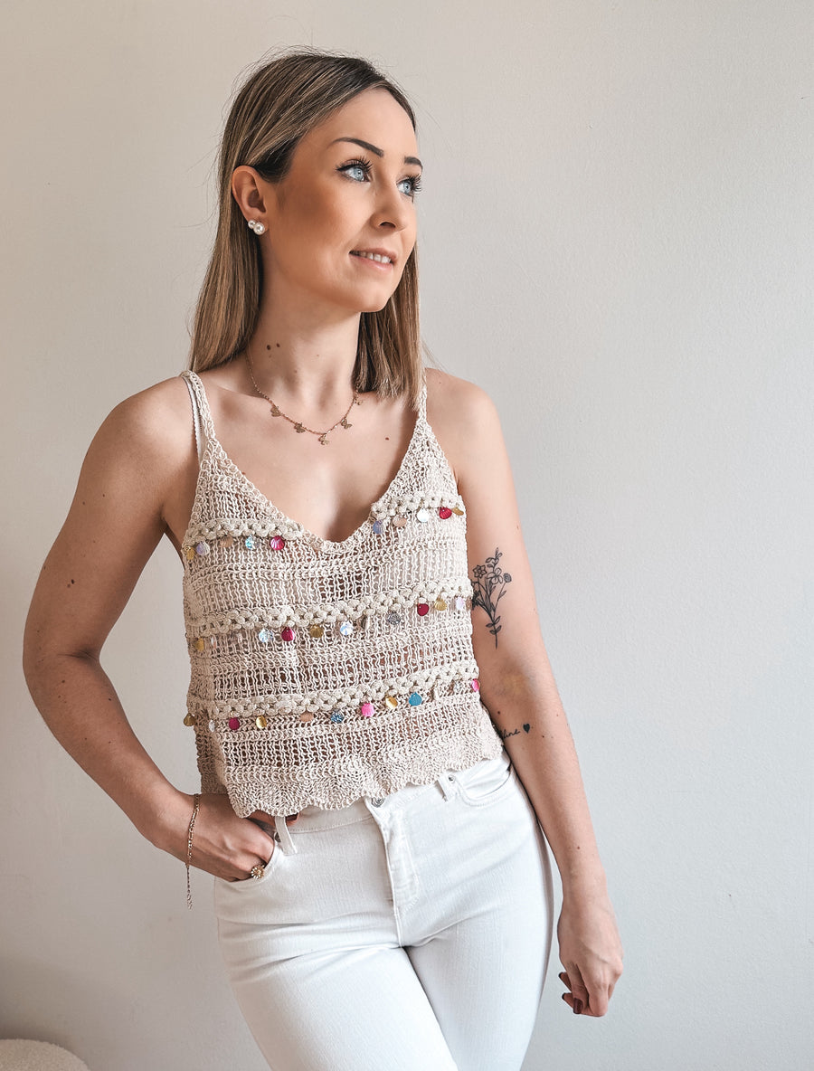 SPARKLE TOP - BEIGE