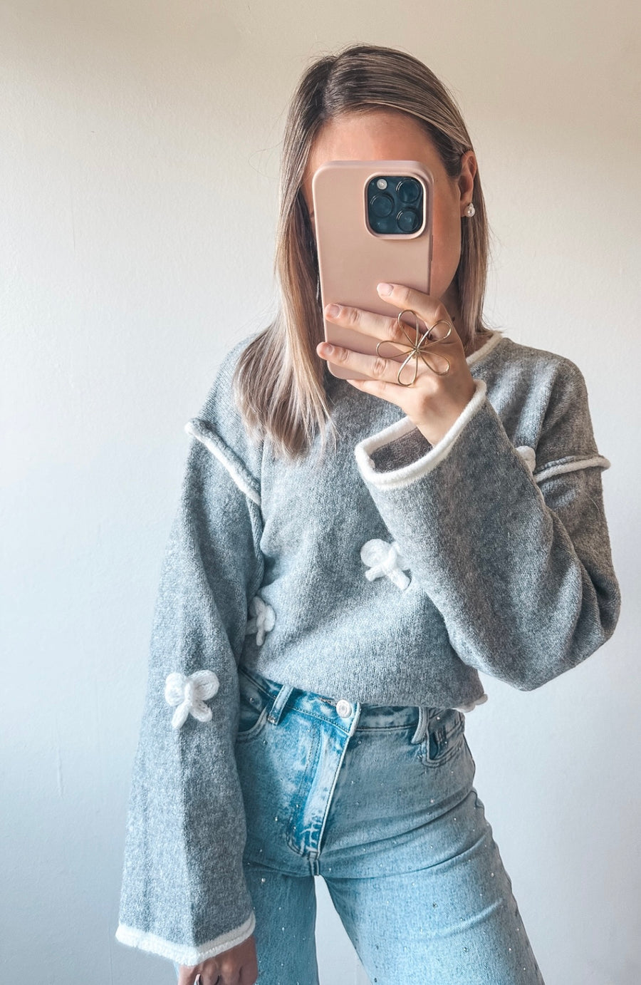 BOW KNIT - GRIJS/WIT