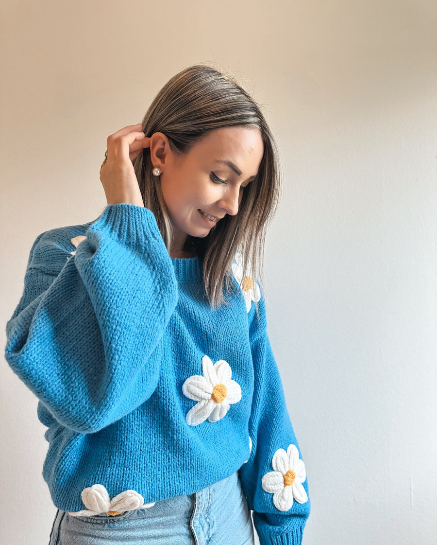 MADELEINE FLOWER KNIT - BLAUW