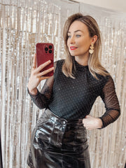 STELLA RHINESTONE TOP - BLACK