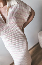 STRIPED POLOJURK - WIT/ROZE