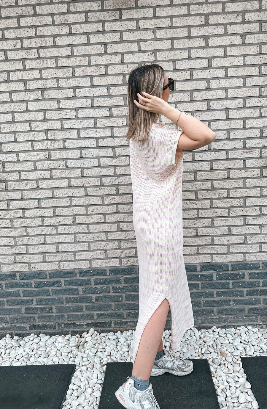STRIPED POLOJURK - WIT/ROZE