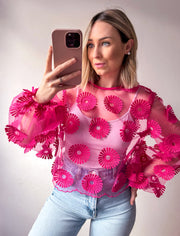 CLARA FLOWER BLOUSE - FUSHIA