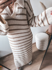 STRIPED DRESS - BEIGE/BRUIN