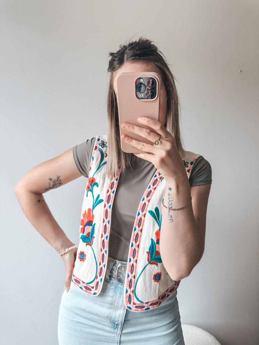 FLOWER GILET - ECRU