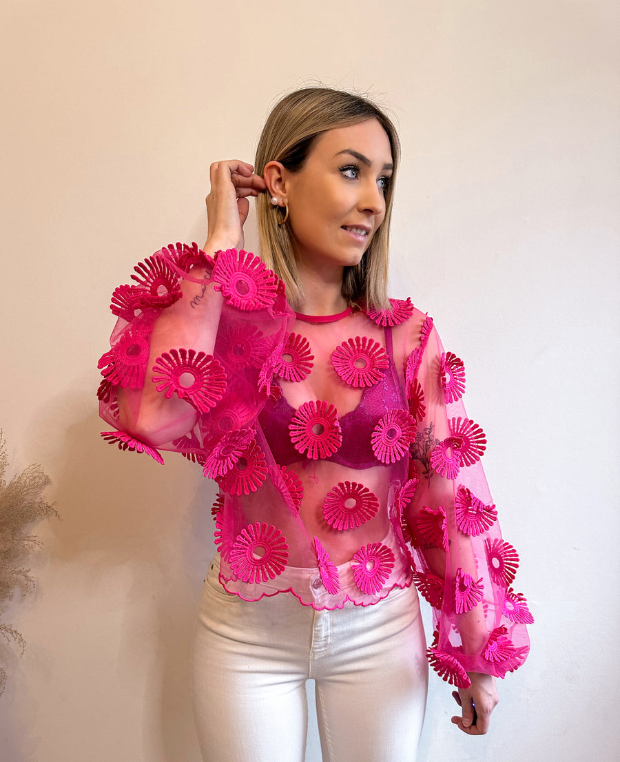 CLARA FLOWER BLOUSE - FUSHIA