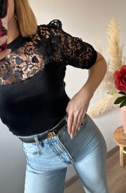 LACE TOP - ZWART