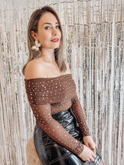 NOMÉ SPARKLE TOP - BROWN