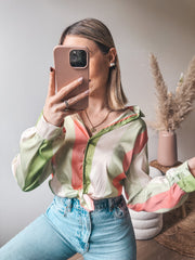 AYA BLOUSE - GROEN/ROZE