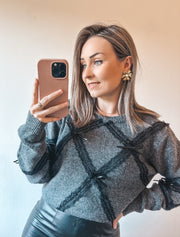 ELOISE LACE KNIT - GRIJS/ZWART