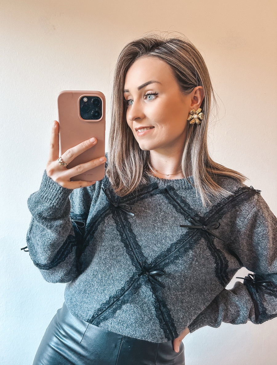 ELOISE LACE KNIT - GRIJS/ZWART